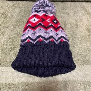Kids' Knit Pom-Pom Beanie - Red, Gray, and Black
